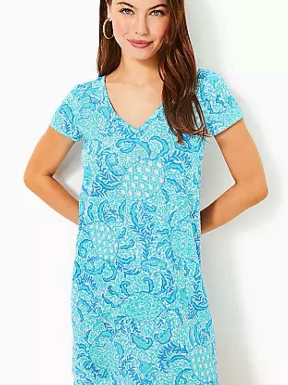 Lilly Pulitzer Aqua & Turquoise V-Neck Short Sleeve Swim Coverup